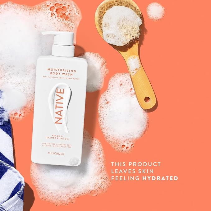 Native Moisturizing Body Wash Contains Naturally Derived Ingredients | For Women & Men, Sulfate, Dye, & Paraben Free Leaving Skin Soft and Hydrated | Peach & Orange Blossom 18 oz