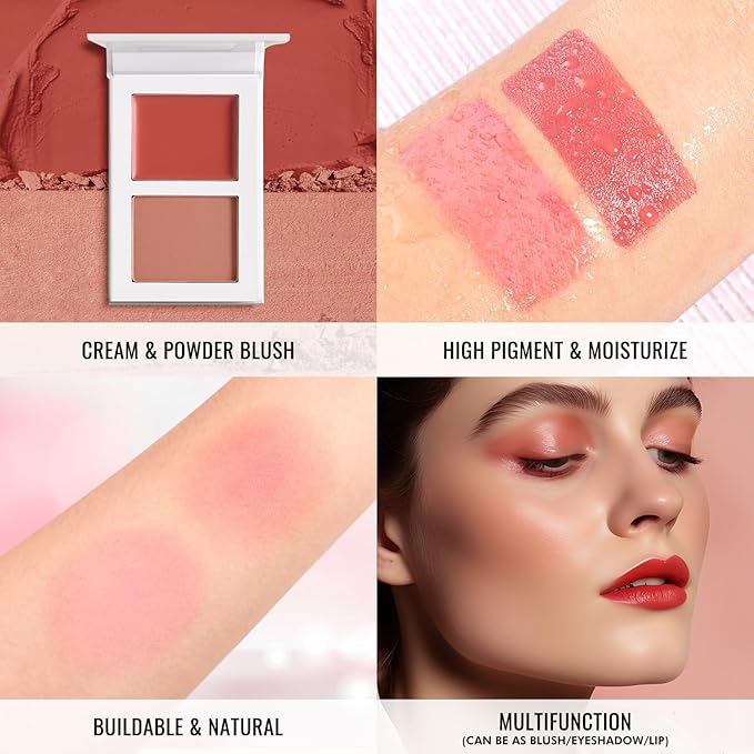 Red Cream Blush for Cheeks, Ultra Pigmented Silky Blush (02#)