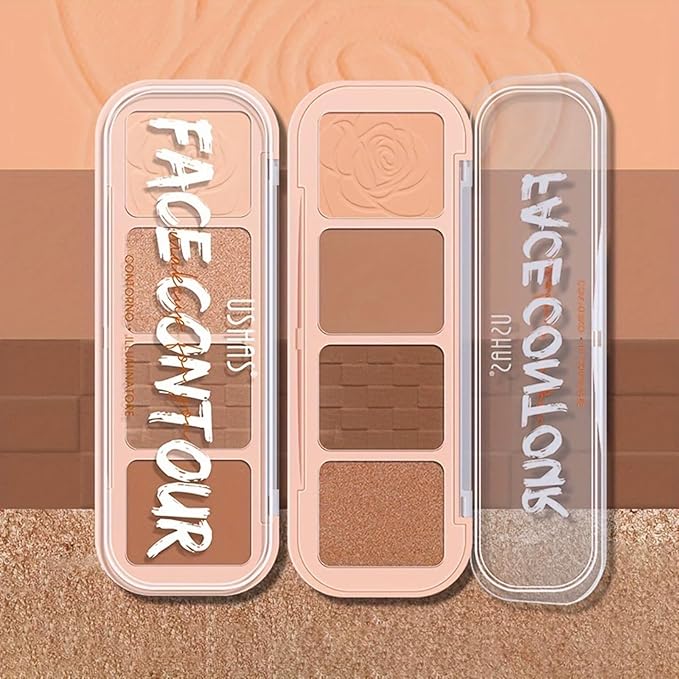 4 Colors Contour Palette, Face Contouring Highlighters Bronzer