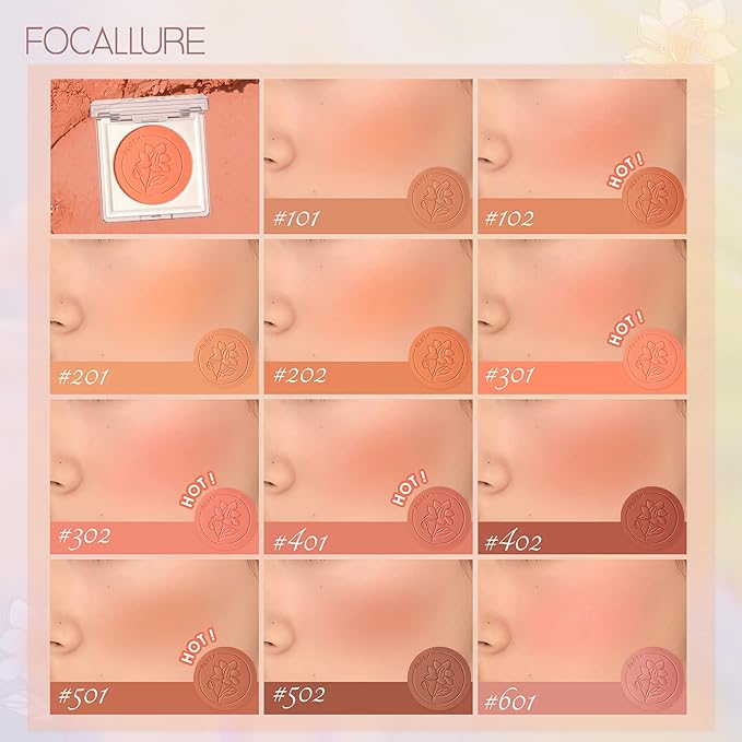FOCALLURE Powder Palette Blush, Matte Mineral Blush Powder, Blendable, #301