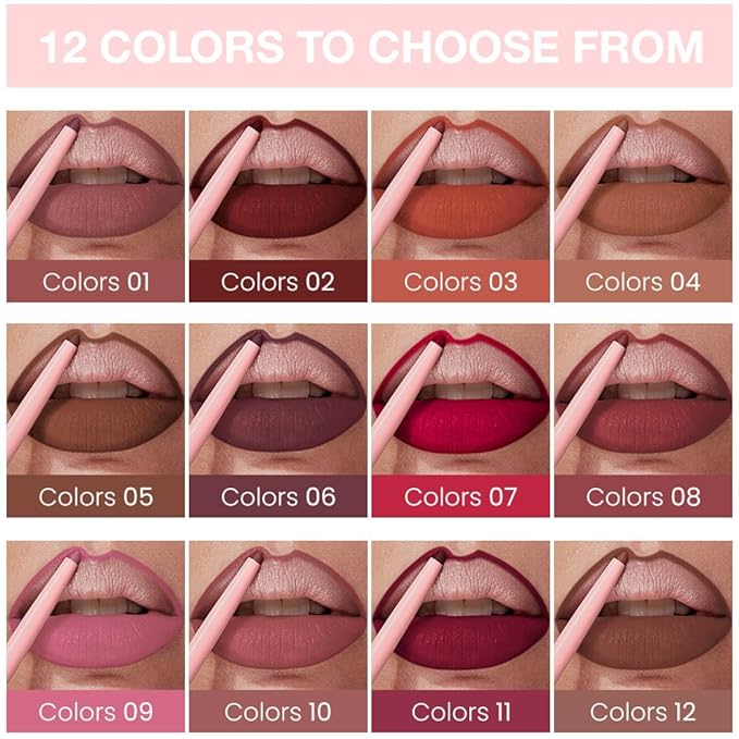 evpct Pink Matte Creamy Retractable Lip Liner Pencils for Shaping & Sculpting Lips, Lip Pencils for Women Long Lasting Waterproof Rich Lip Colors Liner Crayon Lipstick delineador de labios 09