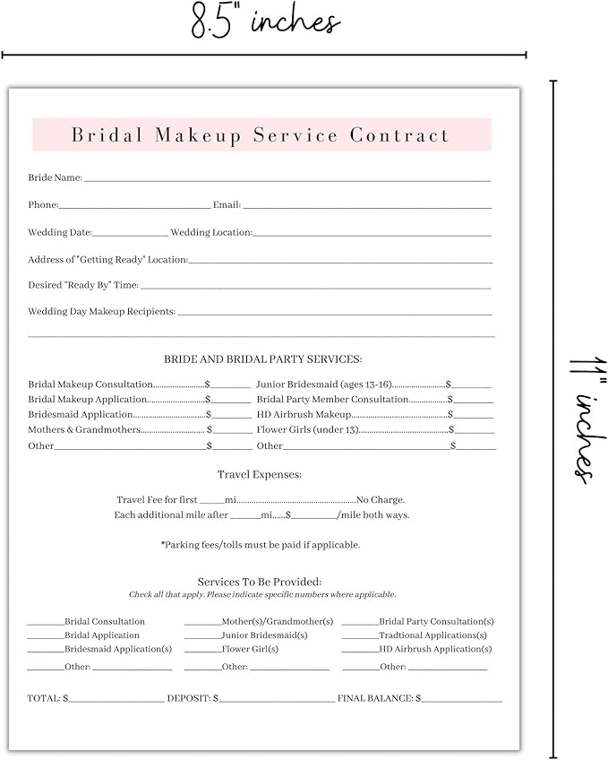 Bridal Makeup Service Contract | 100 Pack |