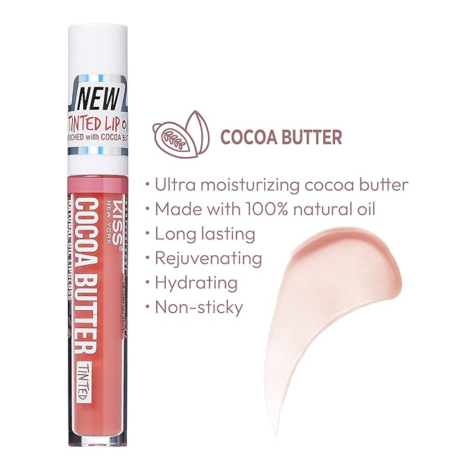 KISS New York 3 PACK Lip Oil Gloss, Hydrating Non-Sticky Lip Oil, 100% Natural Oil, Lightweight, Moisturizing, Nourishing (Rosegold & Cocoa Butter & Vitamin E)