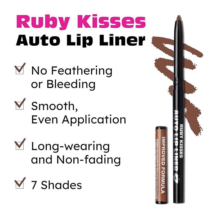 Ruby Kisses Auto Lip Liner Pencil (Espresso 3 Pack), Long Lasting & Non-Fading, Smooth Application, Non-Feathering with Rich Pigmented Color, No Sharpener Needed, Ideal for Full Lips Look