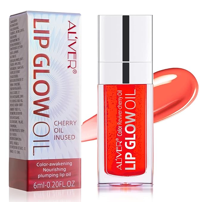 Lip Oil,Lip Glow Oil,Plumping Lip Oil Tinted,Hydrating Gloss Tinted Lip Balm,Long Lasting Nourishing Non-sticky Fresh Texture for Color Reviver (Cherry)