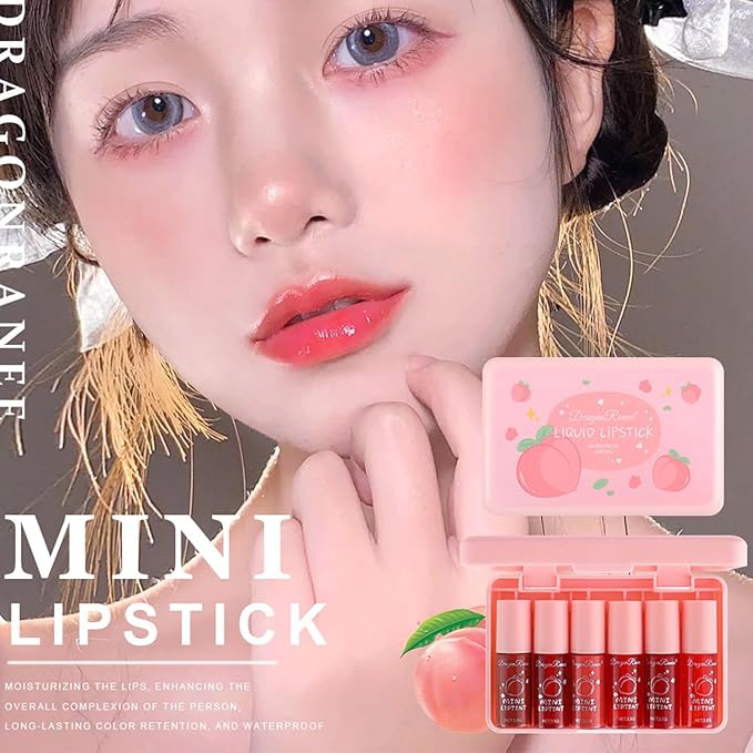 6 Colors Peach Lip Tint Stain Set, Korean Lip