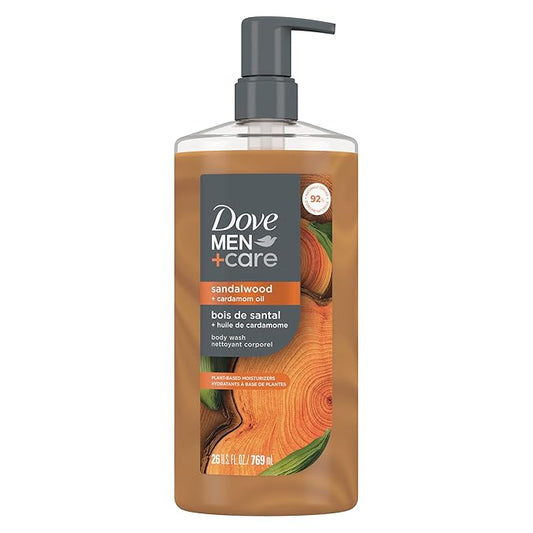 DOVE MEN + CARE Body Wash Sandalwood + Cardamom Oil to Rebuild Skin in the Shower with Plant-Based Cleansers and Moisturizers 26 oz