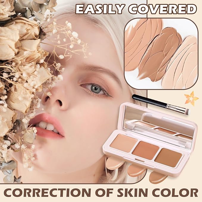 3 Colors Correcting Concealer Palette,Full Coverage Cream Contou