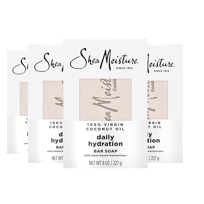 SheaMoisture Bar Soap Virgin Coconut Oil 4 count Nourish and Replenish Skin Daily Hydrating bar soap with 24h shea moisture nutrients for Healthy, Glowing Skin 8 oz