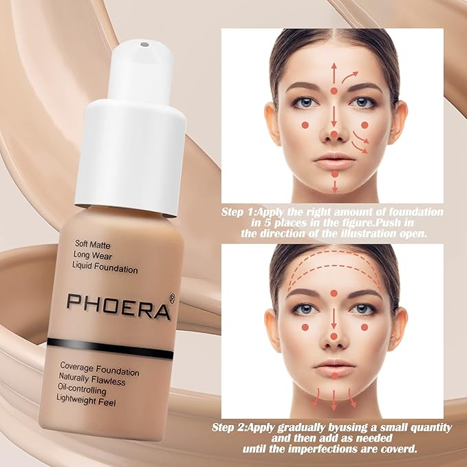 PHOERA Foundation Makeup Naturally Liquid Foundation Full Coverage 30ml