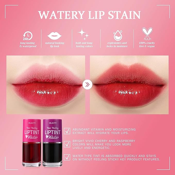 Lip Tint Stain Set, Korean Lip Tint Glossy Lip Stain Plumping Mini Liquid Lipstick, Multi-use Lip and Cheek Tint, Long-Wear Lip Stain Non-Stick Cup Smudge-proof & Lightweight Lip Tint (Grape)