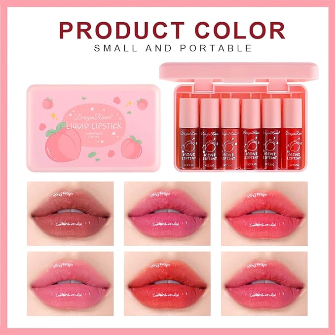 6 Colors Peach Lip Tint Stain Set, Korean Lip