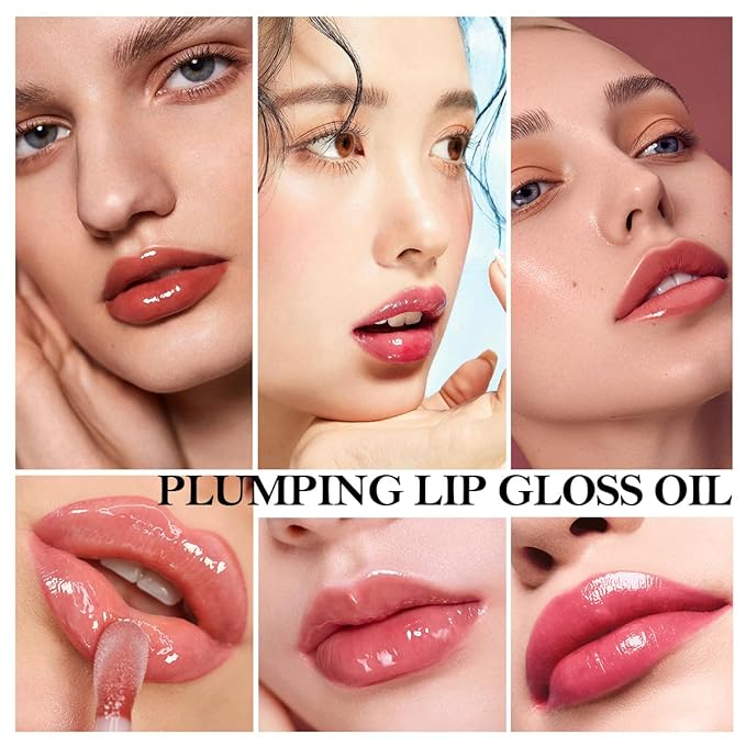 2Pcs Hydrating Lip Glow Oil,Plumping Lip Gloss,Moisturizing Transparent and Nourishing Non-stick Cup Fruit Flavored Lip Oil for Reducing Lip Lines and Lip Care(04#+07#)