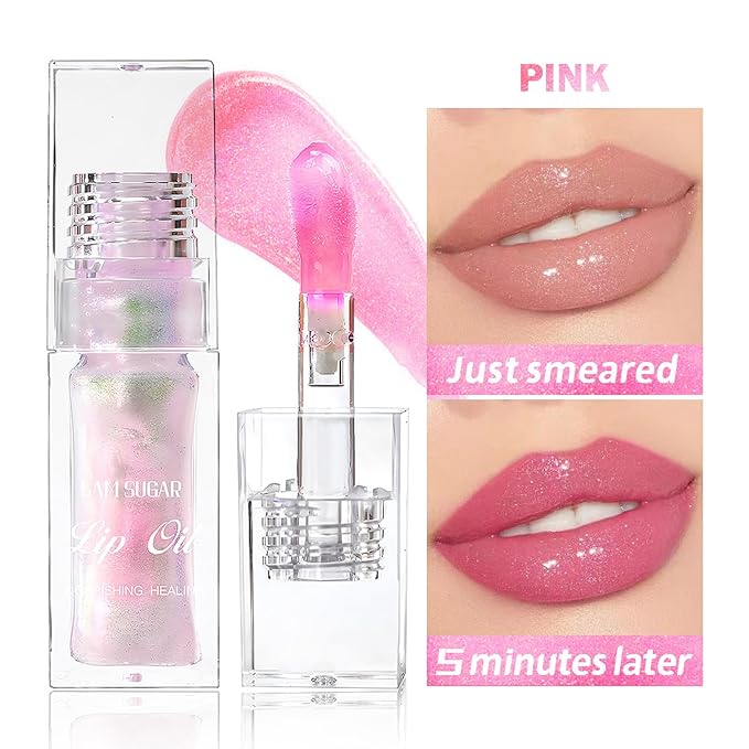 Color Changing Lip Oil,Clear to Pink Magic Big Lip
