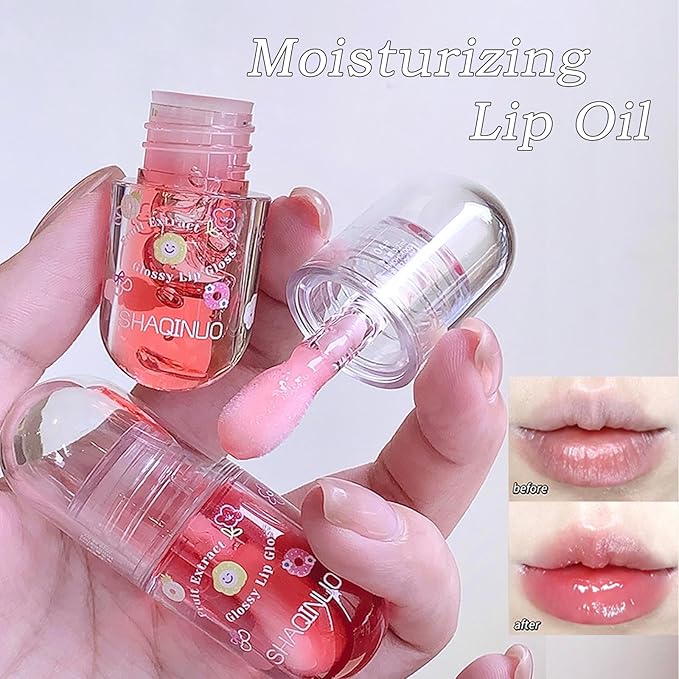 Non-Sticky Tinted Lip Gloss Oil Set,Moisturizing Lip Gloss,4Pcs Plumping Lip Oil,Fruity Lasting Nourishing Shiny Lip Oils