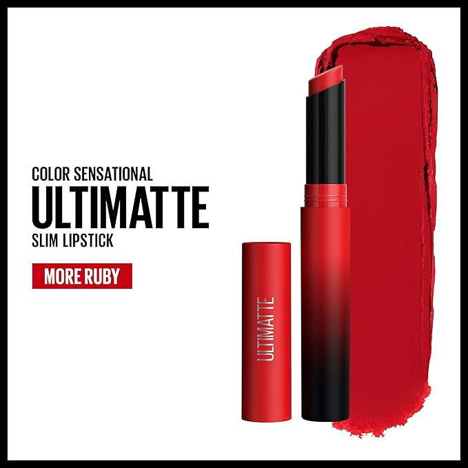 MAYBELLINE Color Sensational Ultimatte Matte Lipstick, Non-Drying, Intense Color Pigment, More Ruby, Ruby Red, 1 Count (Pack of 2)