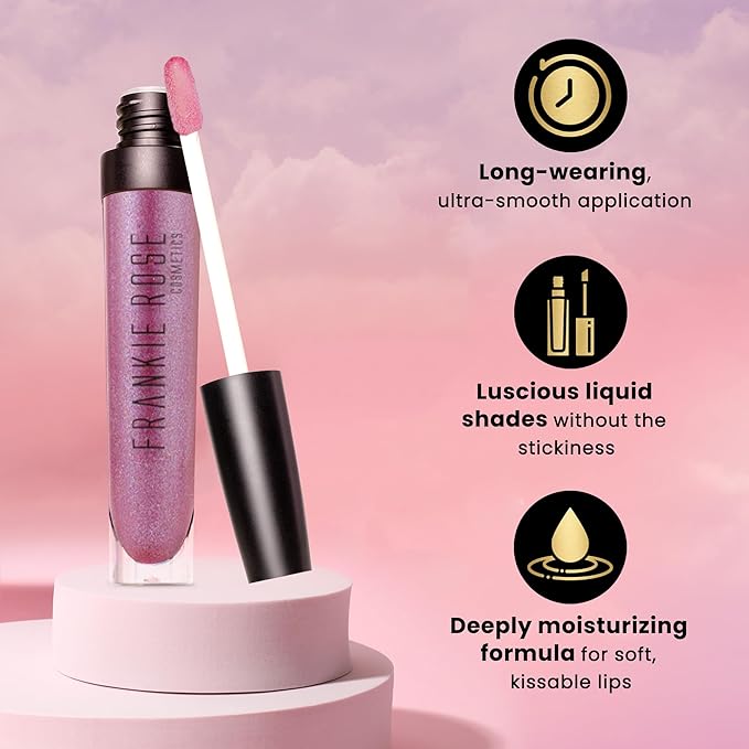 Frankie Rose Cosmetics Lip Gloss | Non-Sticky Formula, Long Lasting Lip Gloss, Bold Pigment & Hydrating Lip Gloss, Flirt Shimmer Lip Gloss, 20g