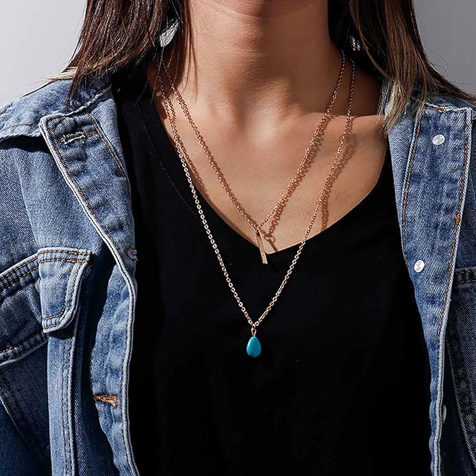 Boho Teardrop Turquoise Neckalce Layered Turquoise