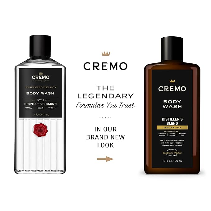 Cremo Body Wash Men, An Elevated Blend with Notes of Kentucky Bourbon, Smoked Vetiver and American Oak, 16 Fl Oz