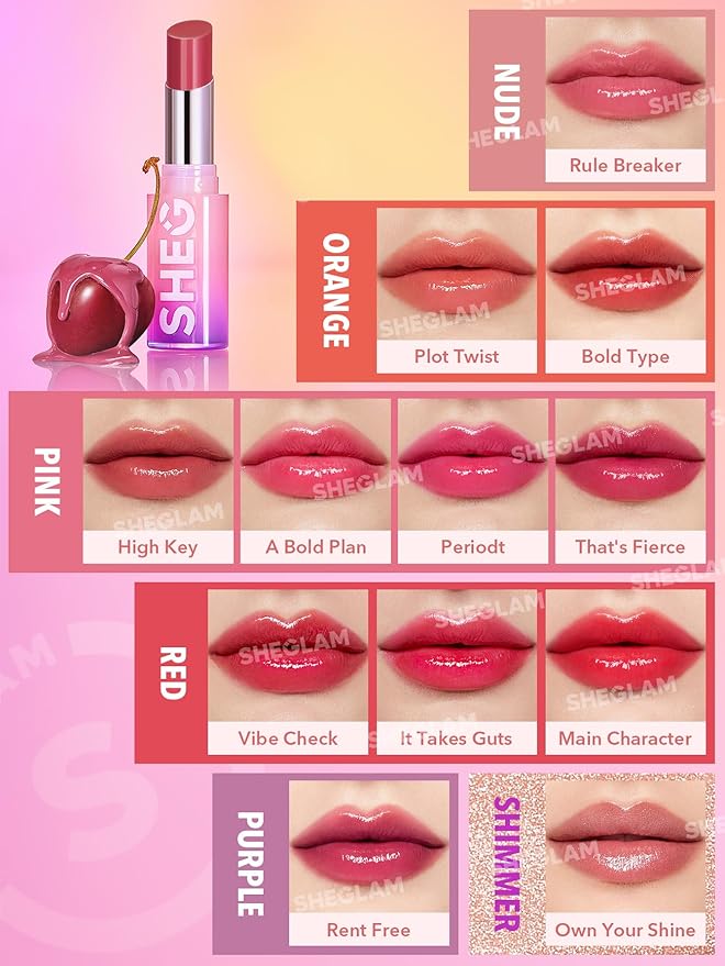 SHEGLAM Mirror Kiss High-Shine Lipstick Silky Jelly Texture Hydrated&Smooth Lip Gloss-Own Your Shine