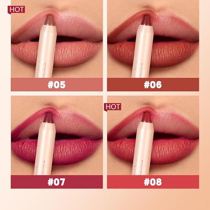 8 Colors High Pigmented Smooth Matte Lip Liner Pencil, Waterproof Velvet Lipstick Pen, Professional Lip Liner for Girls and Women (08)