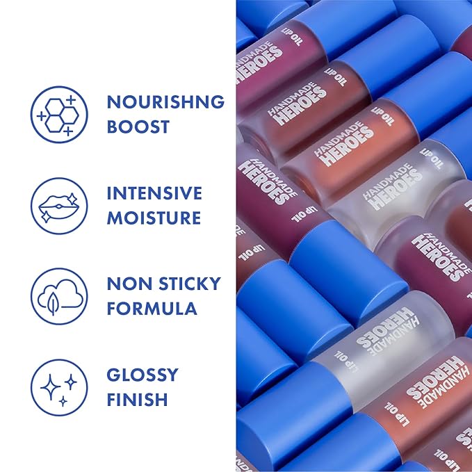Handmade Heroes 100% Natural Vegan Lip Oil with Squalane Non-Sticky Lip Gloss Moisturizing, Shiny, Nourishing Korean Lip Gloss - Pack of 3