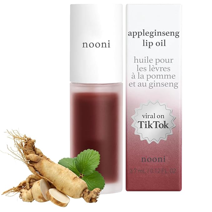 NOONI Korean Hydrating Lip Oil - Appleginseng | Lip Stain, Gift, Long-Lasting, Moisturizing, Plumping, Revitalizing for Dry Lips, Waterproof, No Peel Off, Korean Lip Tint 0.12 Fl Oz