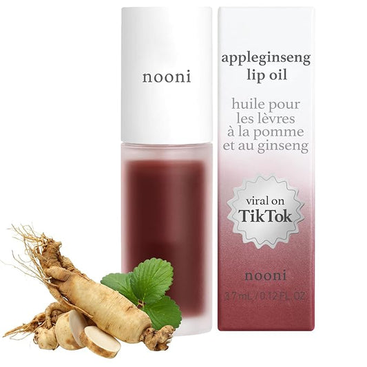 NOONI Korean Hydrating Lip Oil - Appleginseng | Lip Stain, Gift, Long-Lasting, Moisturizing, Plumping, Revitalizing for Dry Lips, Waterproof, No Peel Off, Korean Lip Tint 0.12 Fl Oz
