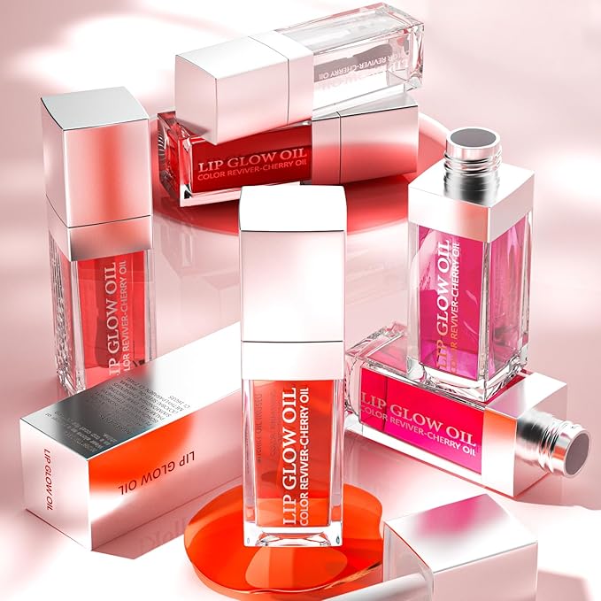Hydrating Lip Glow Oil, Moisturizing Lip Plumper Gloss, No-Sticky Transparent Plumping Lip Gloss Tinted Lip Balm for Lip Care and Dry Lips (Cherry)