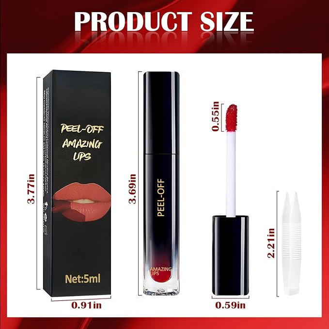 Peel Off Lip Liner Stain, Peel Off Lip Stain with Matte Finish, Peel Off Mask Tint, Waterproof, Long Lasting, Transfer Proof Red Lip Tint, Highly Pigmented Color