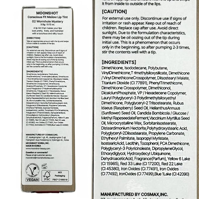 Moonshot KOREA Conscious Fit Mellow Lip Stain Longwear, Weightless, Not Animal Tested,Glow-Boosting, Long-Lasting, Comfortable, Non-Sticky,k-beauty, (Wormhole Mystery, 02)