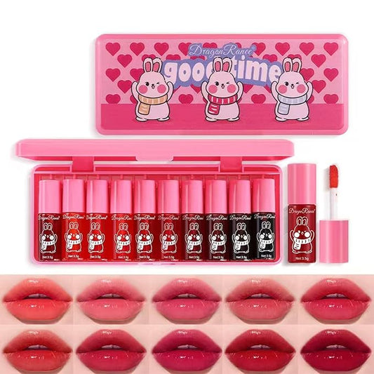 Eakroo 10 Colors Lip Tint Stain Set, Korean Lip Gloss Watery Lip Stain Moisturizing Mini Liquid Lipstick Set, Multi-Use Lip and Cheek Tint, Non-Stick Cup, High Pigment, Long-Lasting, Vivid Color