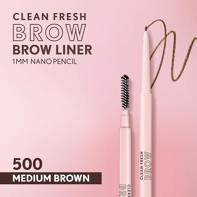 Covergirl Clean Fresh Brow Nano, 500 Medium Brown, Eyebrow Pencil, Ultra-Precise Tip, Waterproof, Transfer-Resistant, Built-In Spoolie, Vegan Formula, 0.001oz