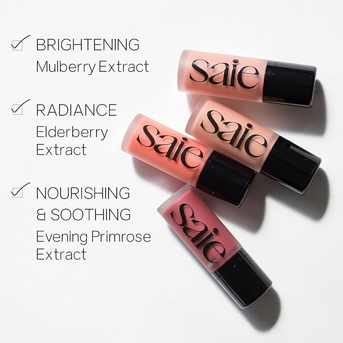 Saie Dew Liquid Blush for Cheeks - Hydrating Cream Blush Stick with a Blendable + Buildable Formula - Skincare Infused Dewy Cheek Tint for a Natural Flush - Glowy Makeup Essential - Rosy (.40 oz)