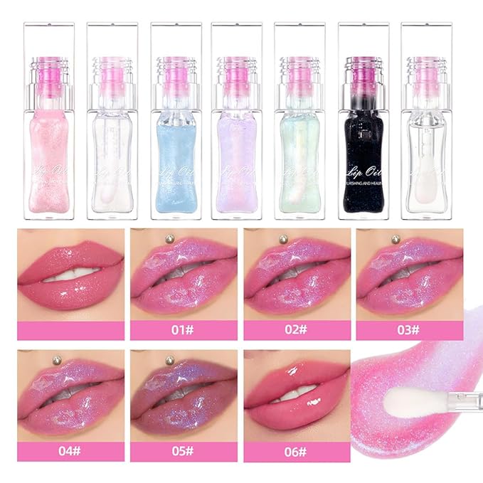 Magic Color Changing Lip Oil Ph, Glitter Lip Gloss, Upgraded Big Brush Head Moisturizing Lip Oil Long Lasting Nourishing Lip Glow Oil Non-Sticky Primer Lip Tint (# 04, 0.3 Oz)