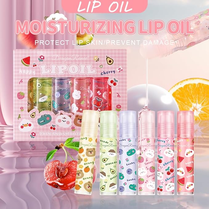 Lip Gloss Clear Jelly Lipstick Set, 6Pcs Roll On Lip Gloss Long Lasting Moisturizing Lip Balm Lip Glow Oil Nutritious Balm Lip Makeup for Women Girls