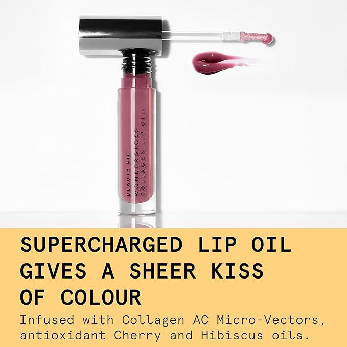 Beauty Pie Wondergloss Collagen Lip Oil + (Plum Naked) – Hydrating, Plumping, Non-Sticky Gloss with Collagen AC Micro-Vectors & Cherry Oils