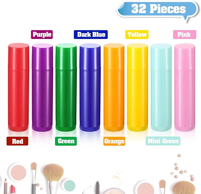 32 Pieces 5ml Empty Lip Gloss Tubes Refillable Lip Gloss Bottles Rotatable Lip Balm Container Tubes Plastic Lipstick Tube DIY Lip Gloss Balm Tube Holder for DIY Lipstick Cosmetic Samples, 8 Colors