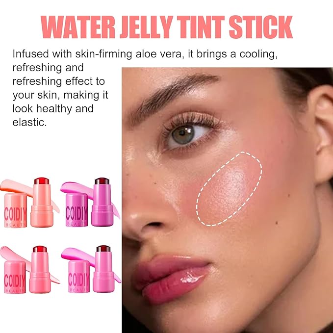 Milk Jelly Blush Stick, Milk Cooling Water Jelly Tint, Moisturizing Sheer Lip and Cheek Stain,Vegan,Cruelty Free. (Red)