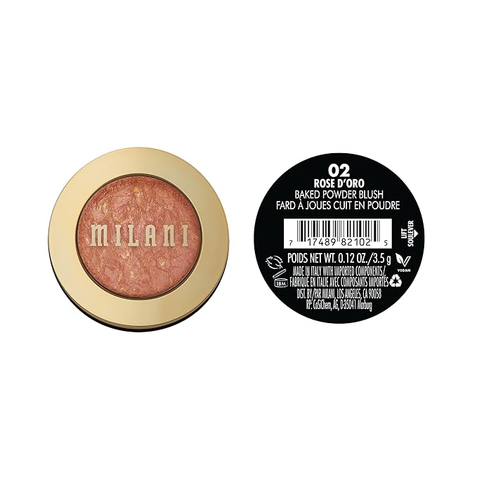 Milani Baked Blush, Powder Blush for Cheeks, Cruelty Free Makeup - Shape, Contour & Highlight Face for a Shimmery or Matte Finish -Rose D'oro