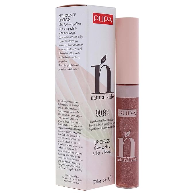 Pupa Milano Natural Side Lip Gloss - High Shine And Color Payoff - Nourishing Formula - Made With Natural Ingredients - Enriched With Oils To Moisturize The Lips - 004 Pearly Nude - 0.17 OZ