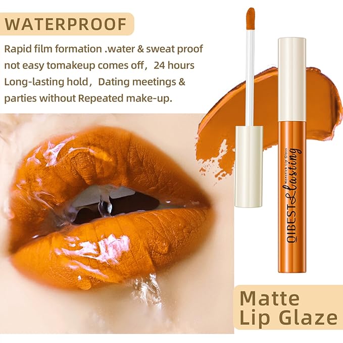 QiBest Goth Black & Bold Lipstick for Halloween Makeup, Matte Liquid Lipstick for Girls & Women, 24 Hours Long Lasting Waterproof Lip Gloss Gift Set, Non-Stick Cup Mate Duracion 24 Horas Lip Stains