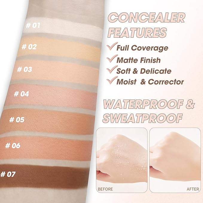 Cream Concealer Full Coverage Makeup, Matte Color Correcting MEDIUM HONEY)