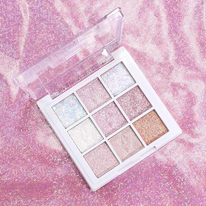 Eye Shadow Palette Makeup,Pink White Purple Glitter Shimmer Sparkle Warm Pastel 9 Colors Eye Shadow Palette,Nude White Cream Eyeshadow Palette Colorful Long Lasting Waterproof Naturing-Looking