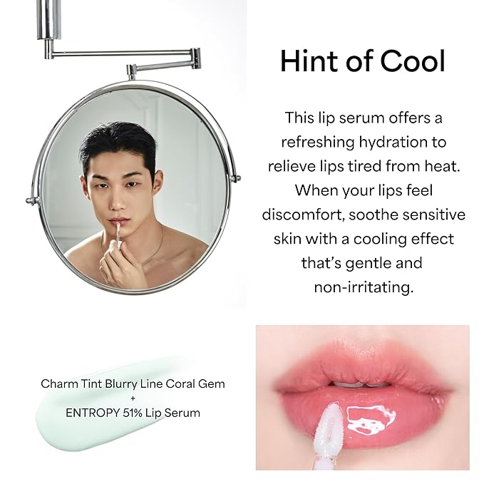 ENTROPY Makeup Charm Ultra Glossy Lip Serum, Nourish Lip Care with Amino Complex, Hydrating, Cooling Care, Non-Sticky, High Shine Finish, Crystal Clear