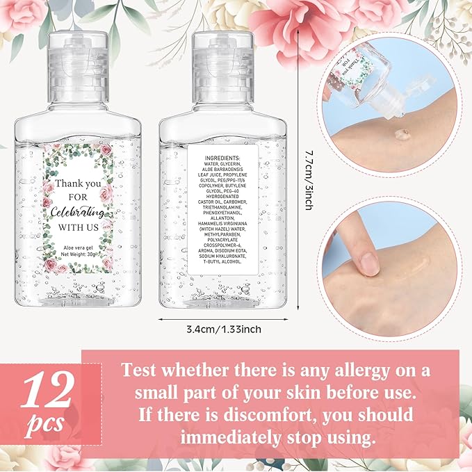 12 Pcs Mini Aloe Vera Gel Bulk for Summer Wedding Party 1oz Soothing Moisture Aloe Gel Bulk Travel Size for Thank You Gifts Summer Beach Wedding Party (Floral)