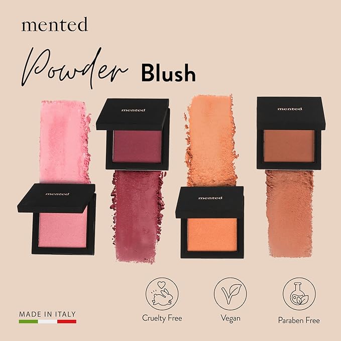 Mented Cosmetics Made in Italy, Cruelty Free Makeup, Vegan, Paraben Free, Shimmer Cheek Blush Palette for Face, Powder Face Blush for Women with Vitamin E, 0.2oz/7g, Pinky Promise