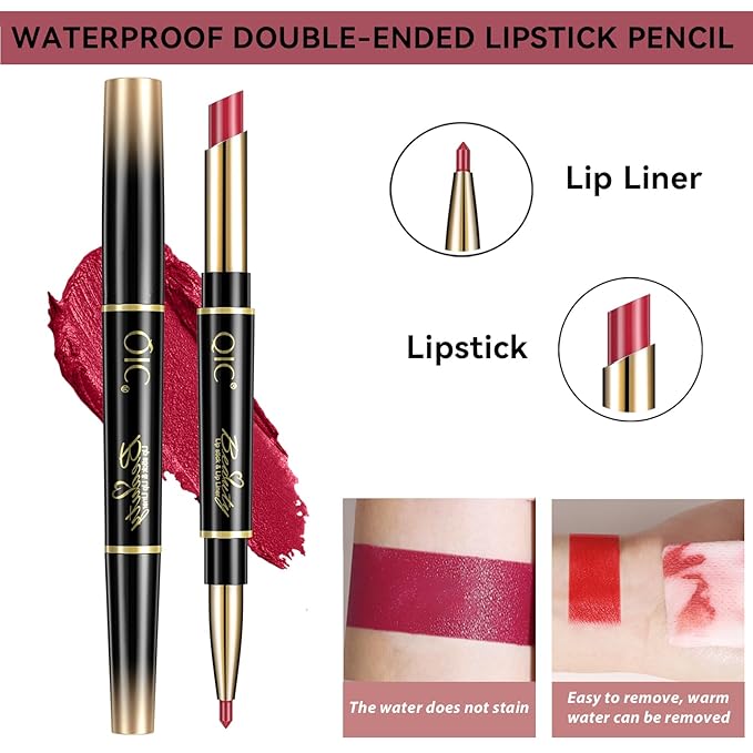 Strawberry Red Lip Liner and Lipstick for Women, Long