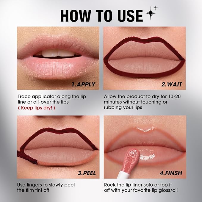 LANGMANNI 2 Colors Long-Lasting Peel Off Lip Liner Set, Waterproof & Smudge-Proof Matte Lip Liners Gift Makeup For Girls (#1+2)