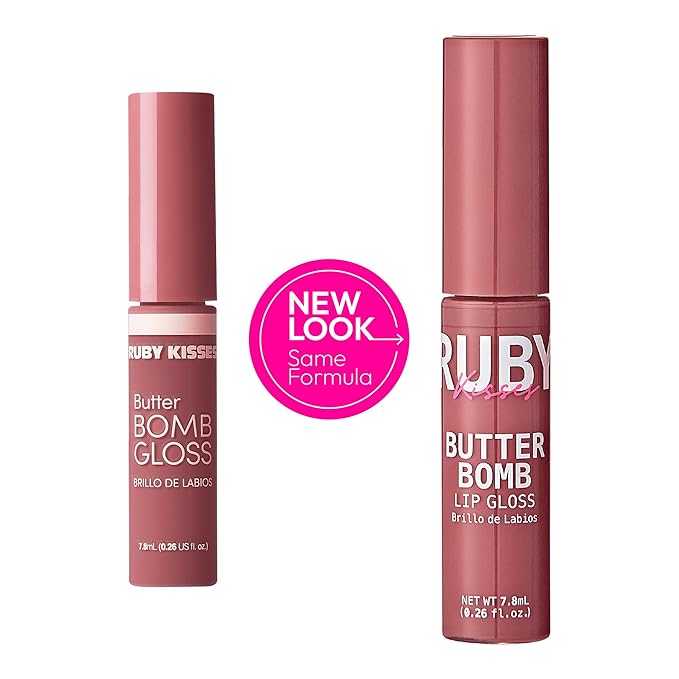 Ruby Kisses Lip Gloss Butter Bomb Gloss Non-Sticky Lip Gloss Vitamin E Natural Nude Lip Makeup - 7.8mL (0.26 US fl.oz) (Flirty)